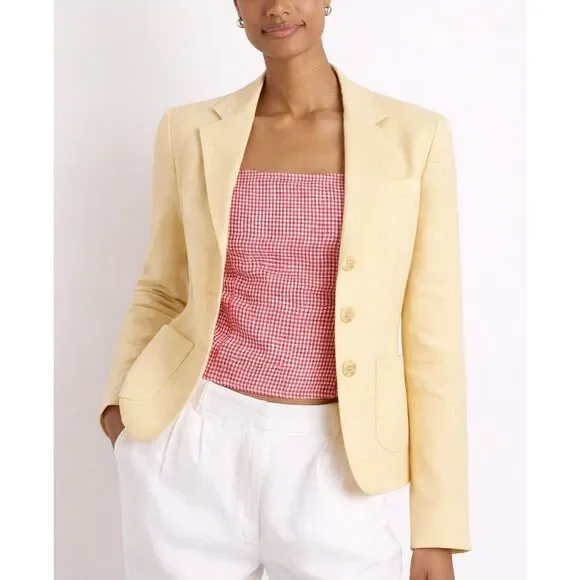 Lauren Ralph Lauren 100% linen butter yellow 3 button blazer 10 petite - Picture 1 of 6